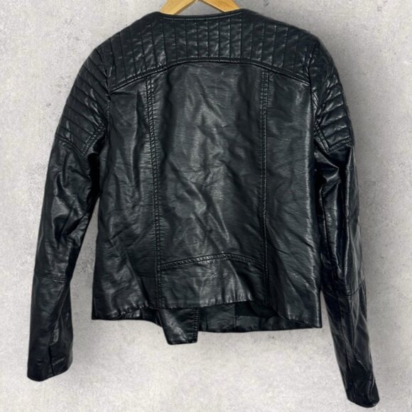 Free People Quilted Vegan Collarless Leather Jacket Black Size 4 Moto Biker Coat - Picture 15 of 15